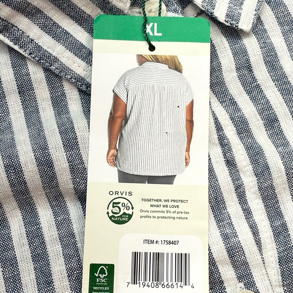 Orvis Women's Button-Up Short Sleeves Chest Pocket Blouse, Blue Stripe, Size XL - Picture 9 of 12
